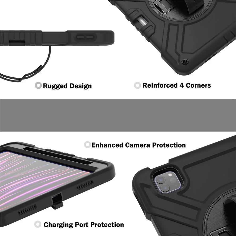 X-Shaped Series for iPad Pro 11 (2018) / (2020) / (2021) / (2022) / iPad Air (2020) / (2022) Case Kickstand Protective Cover - All Black - 4