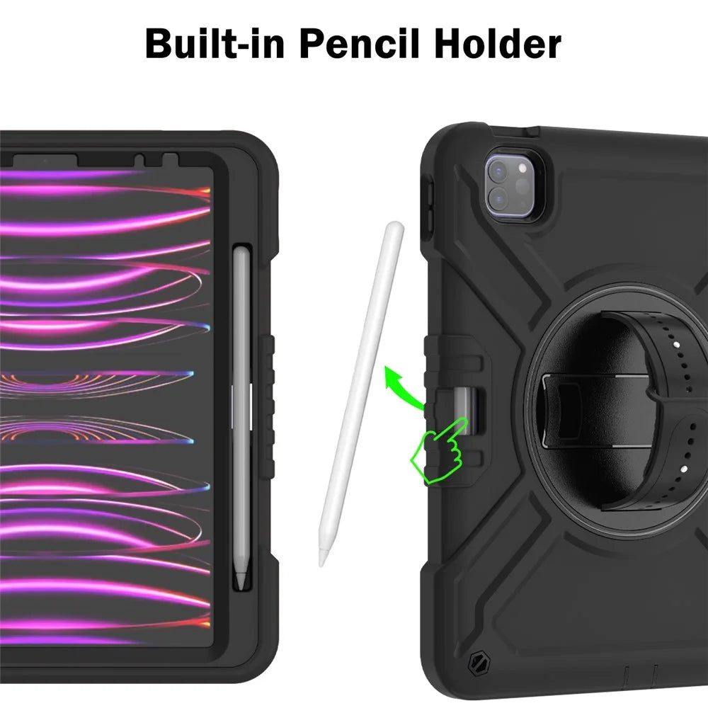 X-Shaped Series for iPad Pro 11 (2018) / (2020) / (2021) / (2022) / iPad Air (2020) / (2022) Case Kickstand Protective Cover - All Black - 5