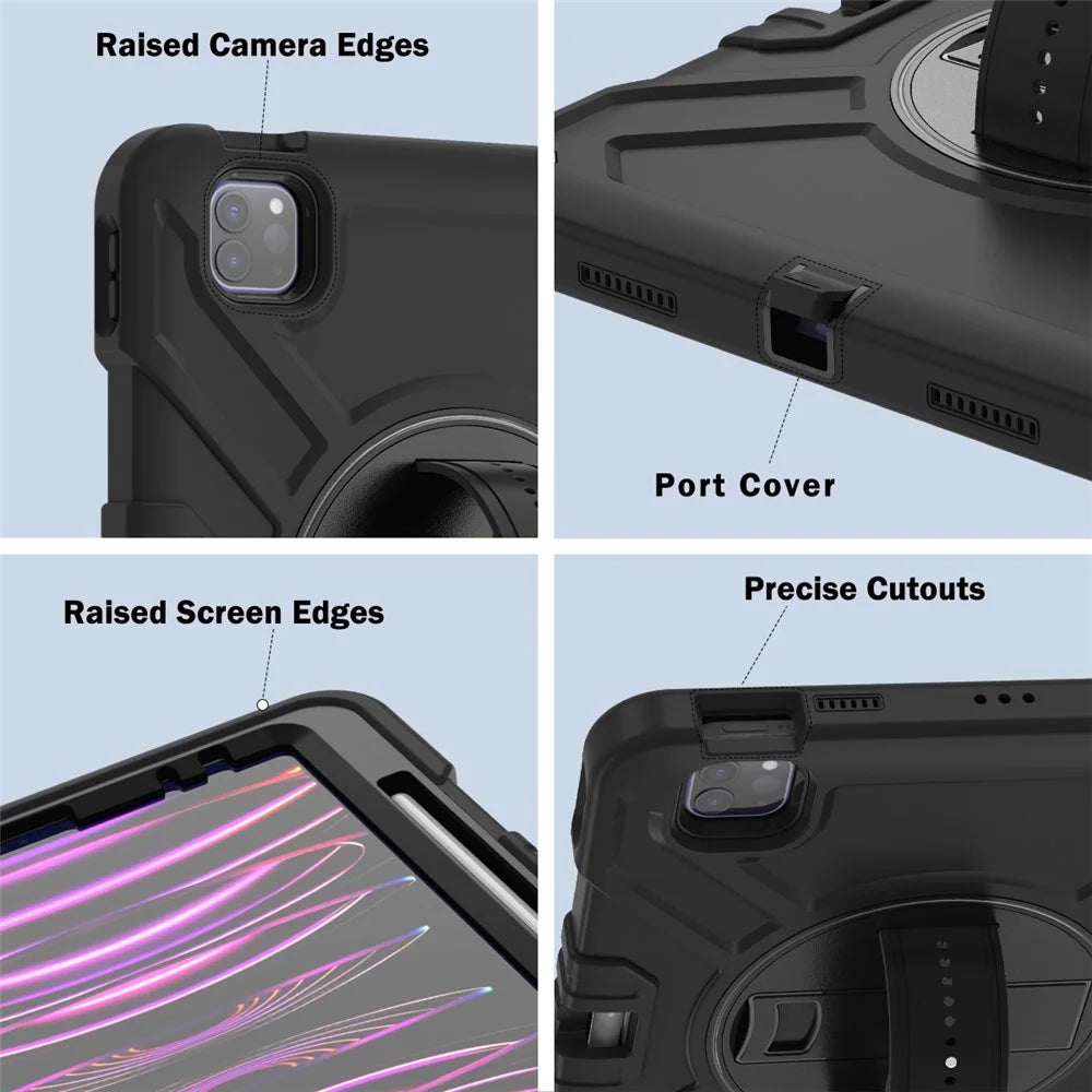 X-Shaped Series for iPad Pro 11 (2018) / (2020) / (2021) / (2022) / iPad Air (2020) / (2022) Case Kickstand Protective Cover - All Black - 6