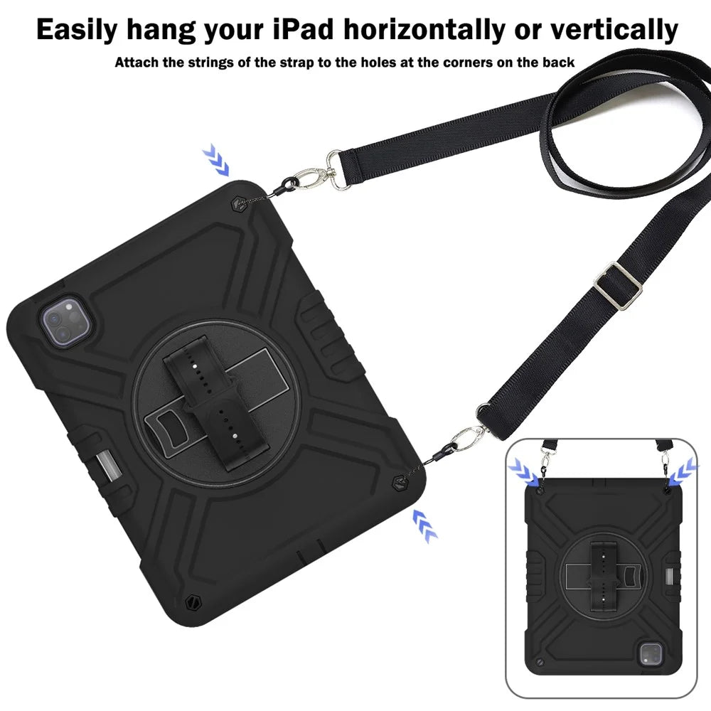 X-Shaped Series for iPad Pro 11 (2018) / (2020) / (2021) / (2022) / iPad Air (2020) / (2022) Case Kickstand Protective Cover - All Black - 7