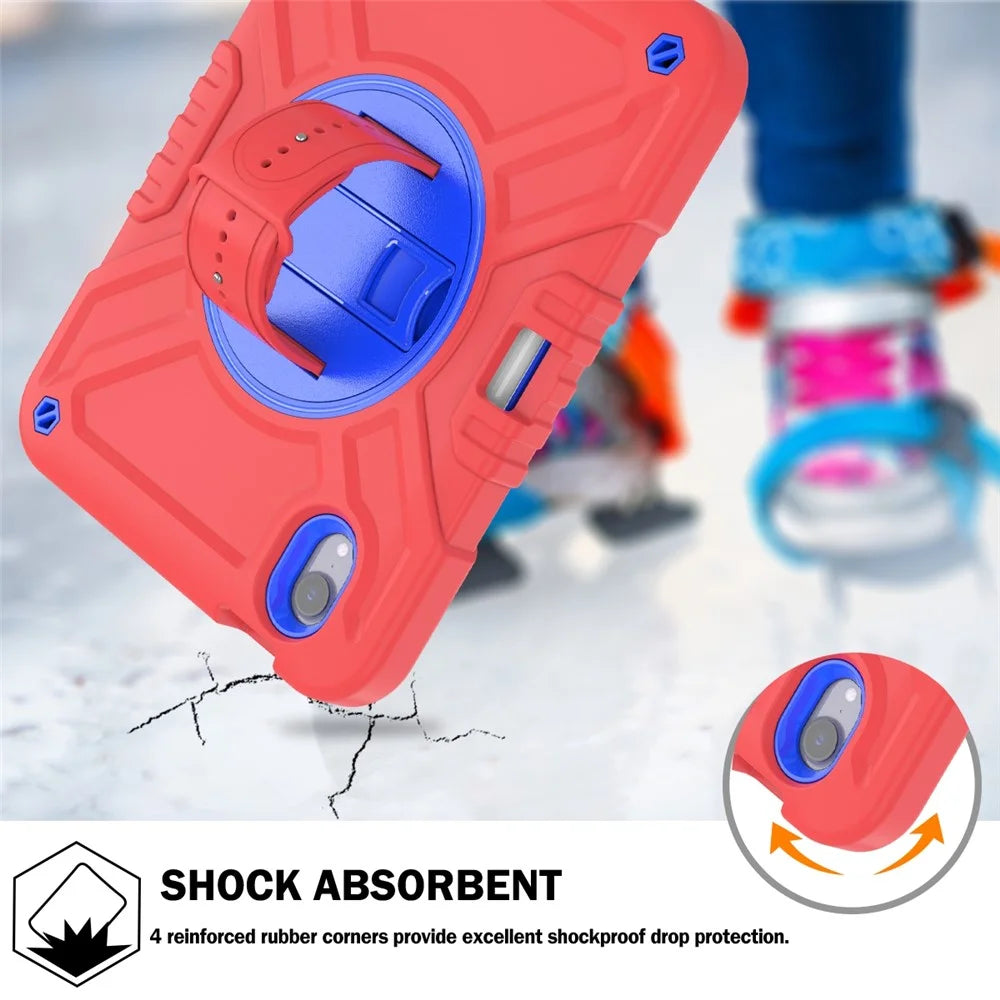 X-Shaped Series for iPad mini (2024) / mini (2021) Tablet Case Kickstand Rugged Cover with Shoulder Strap - Red+Blue - 3