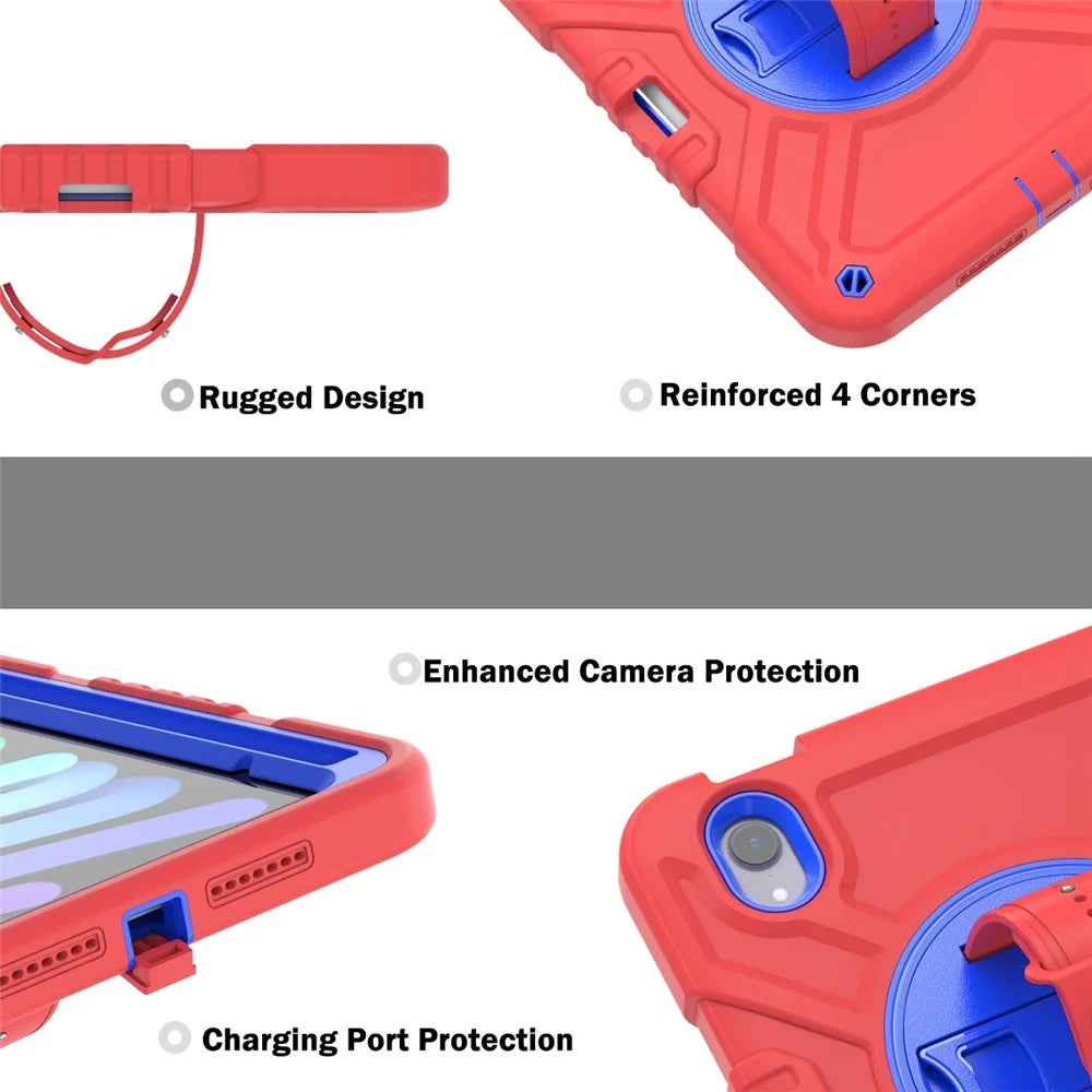 X-Shaped Series for iPad mini (2024) / mini (2021) Tablet Case Kickstand Rugged Cover with Shoulder Strap - Red+Blue - 4