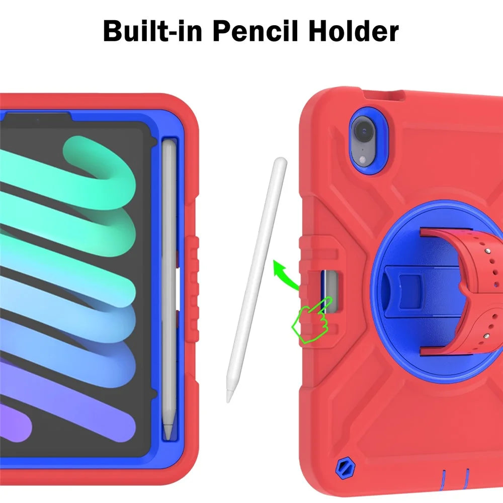 X-Shaped Series for iPad mini (2024) / mini (2021) Tablet Case Kickstand Rugged Cover with Shoulder Strap - Red+Blue - 5
