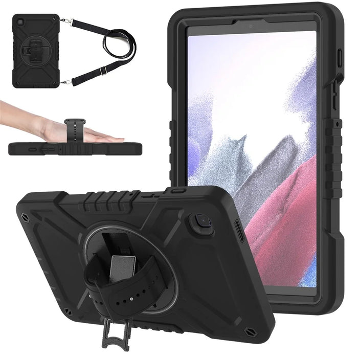 X-Shaped Series for Samsung Galaxy Tab A7 Lite 8.7-inch Tablet Case PC+Silicone Rotatable Kickstand Cover - All Black - 1