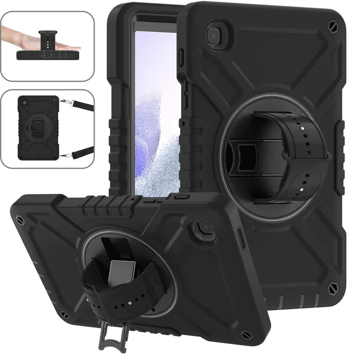 X-Shaped Series for Samsung Galaxy Tab A7 Lite 8.7-inch Tablet Case PC+Silicone Rotatable Kickstand Cover - All Black - 2