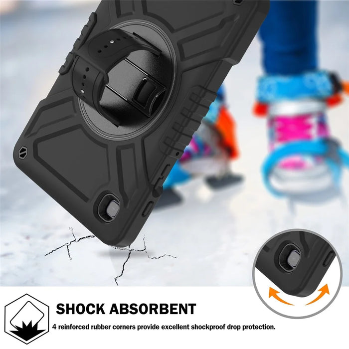 X-Shaped Series for Samsung Galaxy Tab A7 Lite 8.7-inch Tablet Case PC+Silicone Rotatable Kickstand Cover - All Black - 3