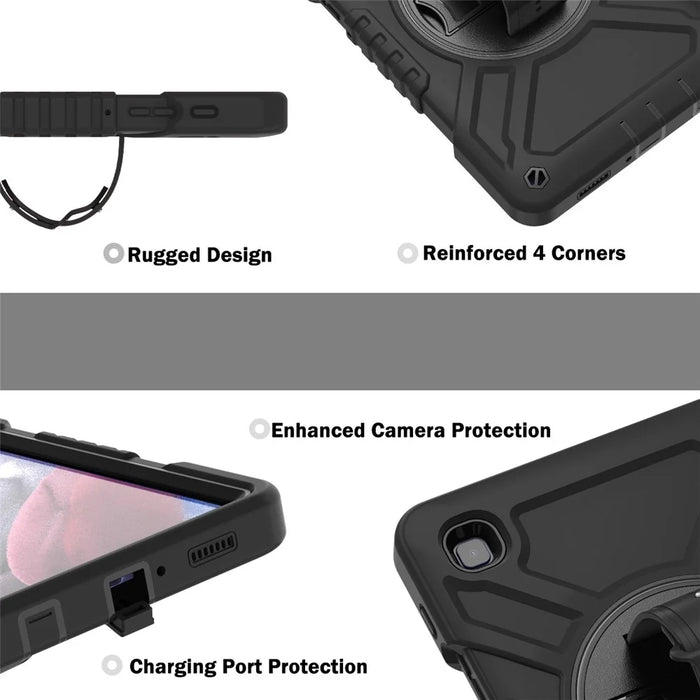 X-Shaped Series for Samsung Galaxy Tab A7 Lite 8.7-inch Tablet Case PC+Silicone Rotatable Kickstand Cover - All Black - 4