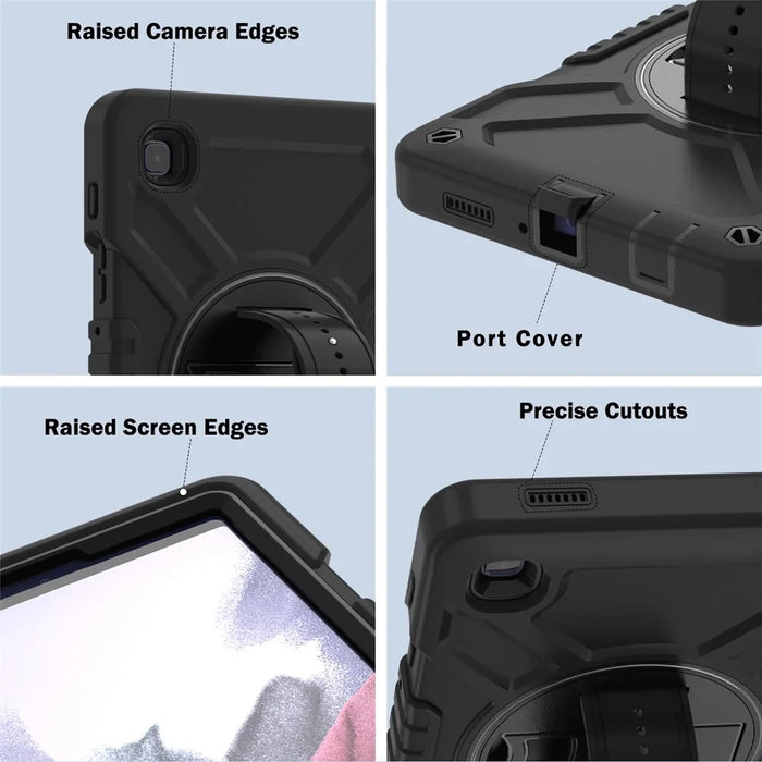X-Shaped Series for Samsung Galaxy Tab A7 Lite 8.7-inch Tablet Case PC+Silicone Rotatable Kickstand Cover - All Black - 5