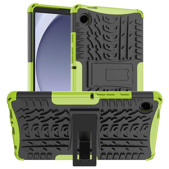 For Samsung Galaxy Tab A11 / A9 Kickstand Cover Tire Texture Anti-slip Tablet Case - Green - 1