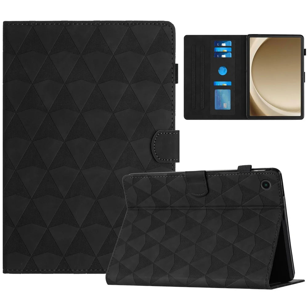 For Samsung Galaxy Tab A11+ / A9+ Case Diamond Pattern Leather Tablet Cover with Card Holder - Black - 1