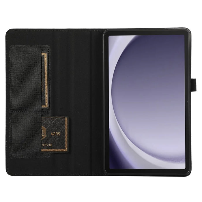 For Samsung Galaxy Tab A9 Tablet Case Cloth Texture Folio Stand Leather Cover with Card Slot - Black - 2
