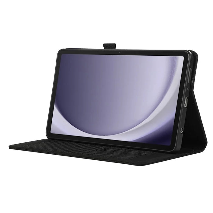 For Samsung Galaxy Tab A9 Tablet Case Cloth Texture Folio Stand Leather Cover with Card Slot - Black - 3