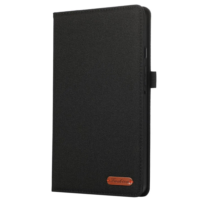 For Samsung Galaxy Tab A9 Tablet Case Cloth Texture Folio Stand Leather Cover with Card Slot - Black - 6