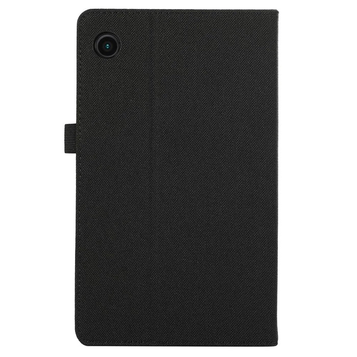 For Samsung Galaxy Tab A9 Tablet Case Cloth Texture Folio Stand Leather Cover with Card Slot - Black - 7