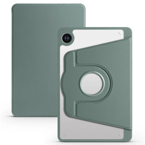 For Samsung Galaxy Tab A9+ Case PU Leather Flip Cover Rotary Stand Acrylic Tablet Case with Pen Holder - Blackish Green - 1