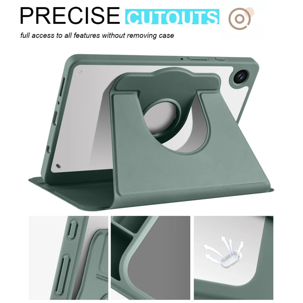 For Samsung Galaxy Tab A9+ Case PU Leather Flip Cover Rotary Stand Acrylic Tablet Case with Pen Holder - Blackish Green - 2