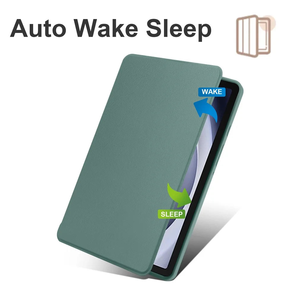 For Samsung Galaxy Tab A9+ Case PU Leather Flip Cover Rotary Stand Acrylic Tablet Case with Pen Holder - Blackish Green - 4