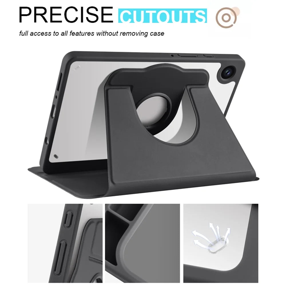 For Samsung Galaxy Tab A9 Case Rotary Stand PU Leather+Acrylic Tablet Cover with Pen Holder - Black - 3