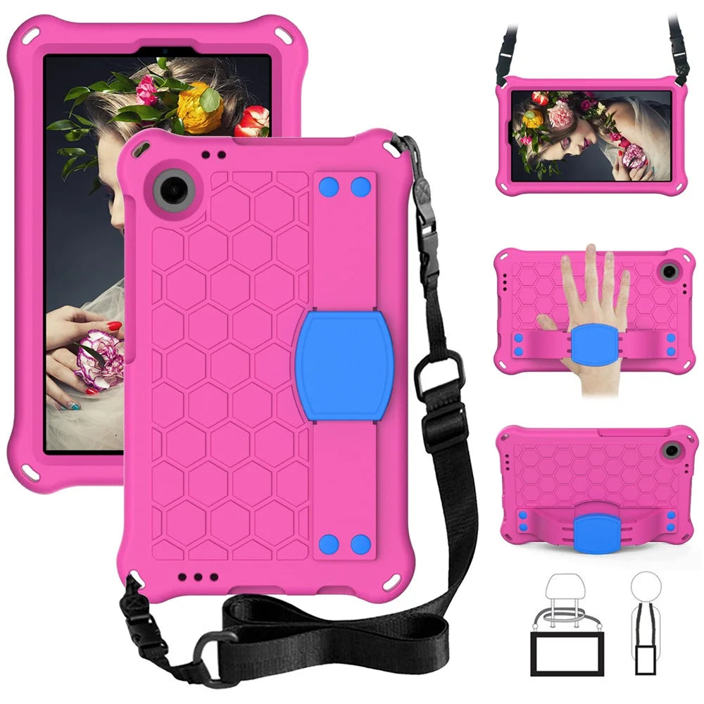For Samsung Galaxy Tab A9+ Honeycomb Texture Case Kickstand EVA Tablet Cover - Rose+Blue - 1
