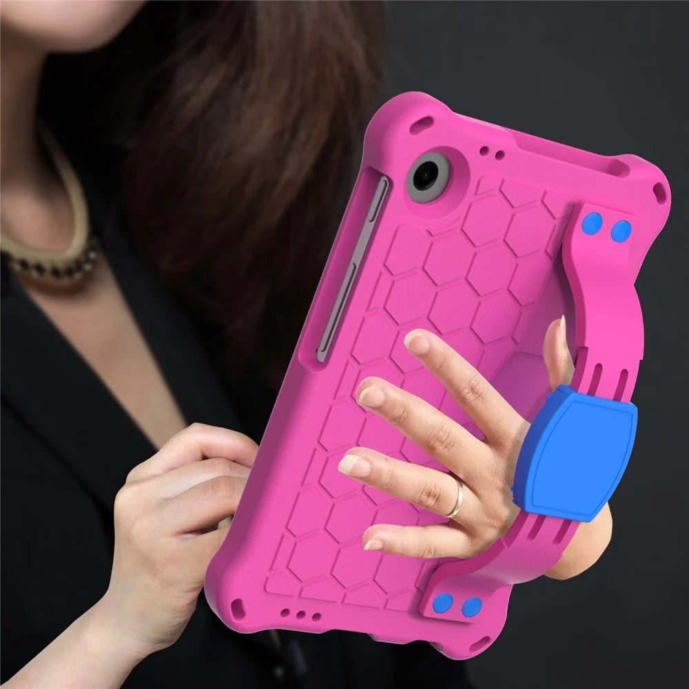 For Samsung Galaxy Tab A9+ Honeycomb Texture Case Kickstand EVA Tablet Cover - Rose+Blue - 5