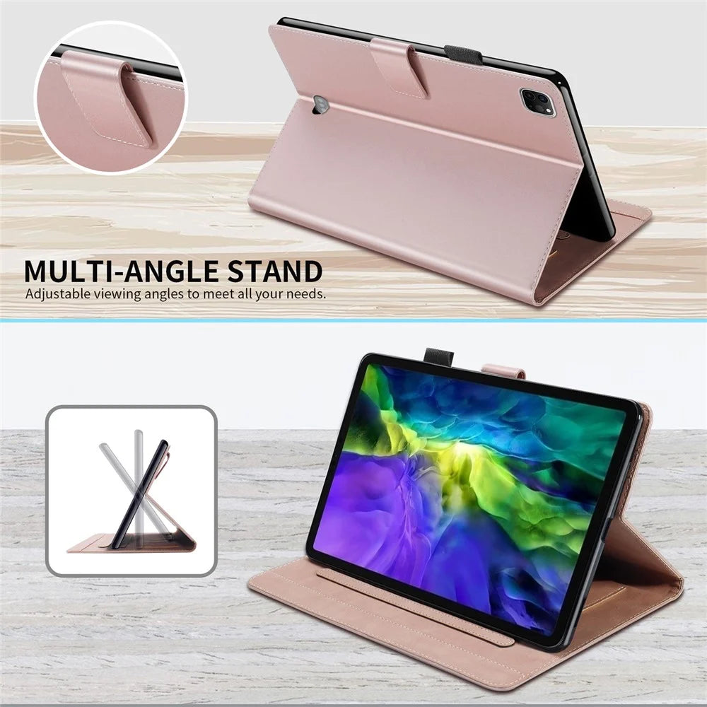 For iPad Pro 11 (2020) / (2021) / (2022) Stand Case Card Holder Cartoon Animal Pattern Leather Cover - Rose Gold - 3