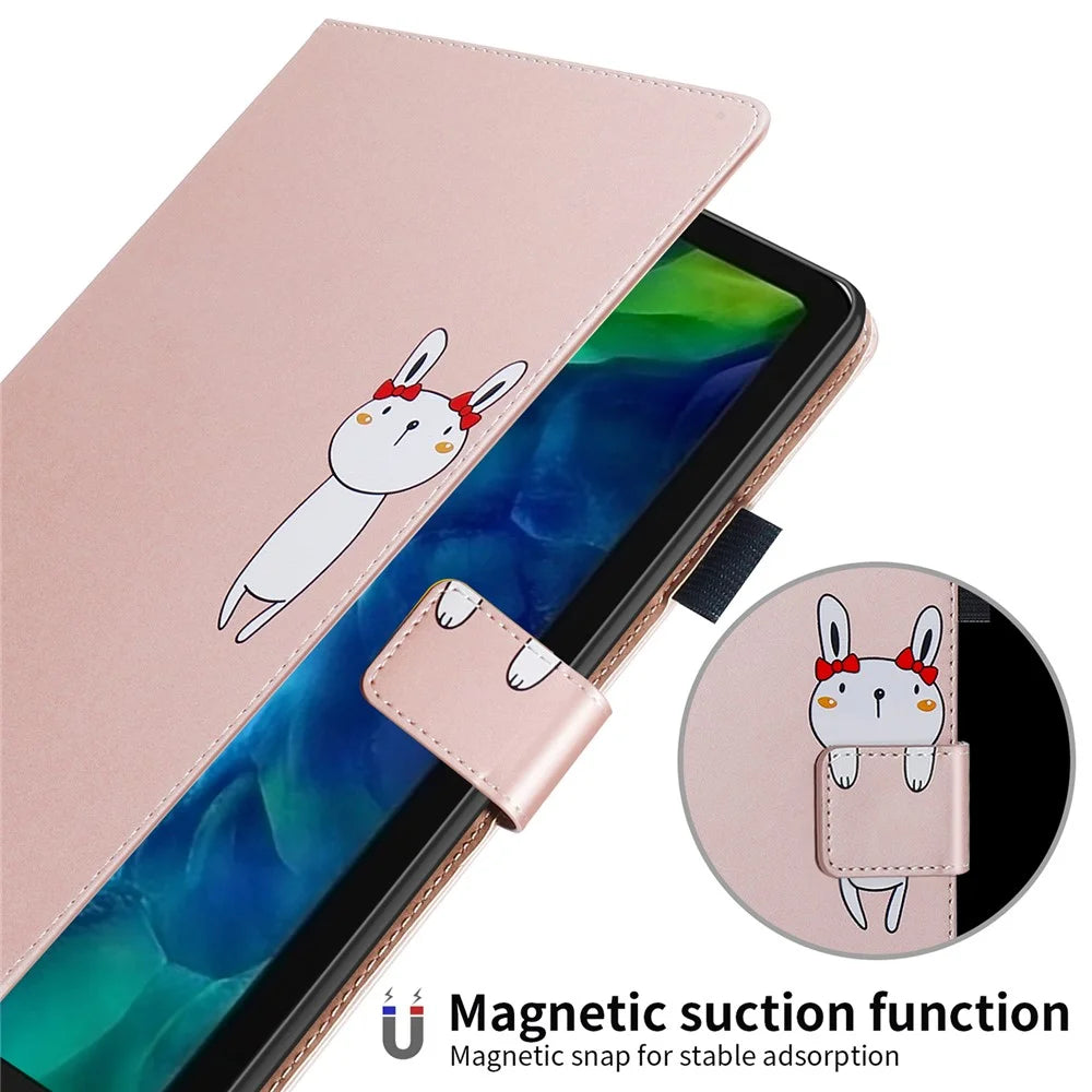 For iPad Pro 11 (2020) / (2021) / (2022) Stand Case Card Holder Cartoon Animal Pattern Leather Cover - Rose Gold - 7