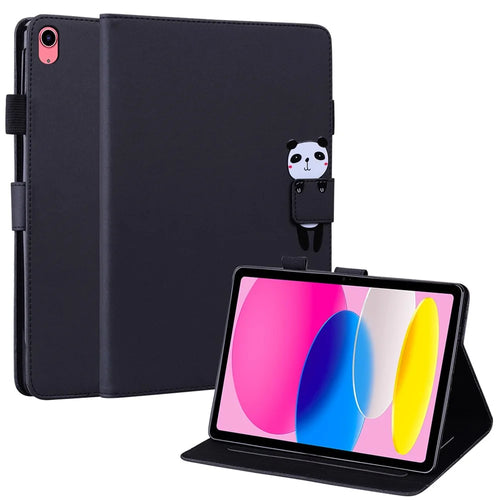 For iPad (2025) / 10.9 (2022) Leather Case Animal Pattern Card Holder Stand Tablet Cover - Black - 1