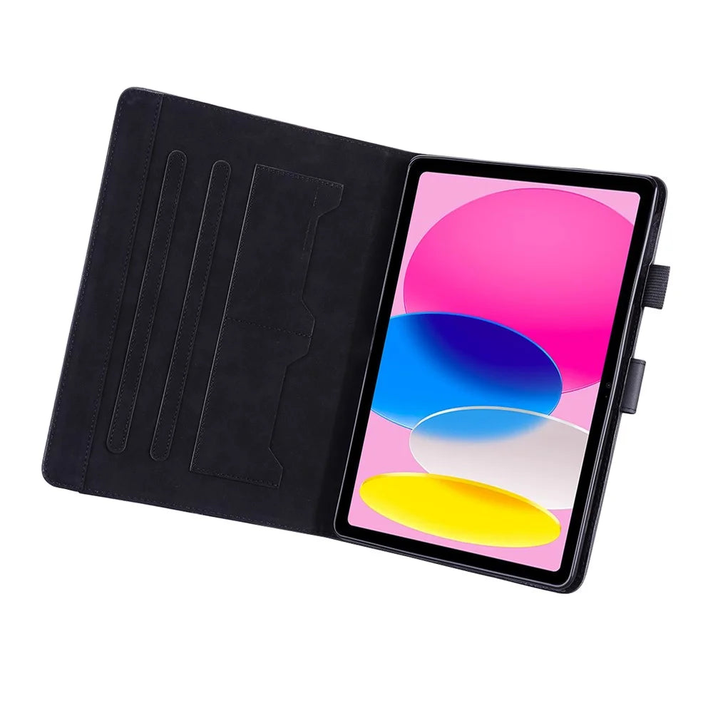 For iPad (2025) / 10.9 (2022) Leather Case Animal Pattern Card Holder Stand Tablet Cover - Black - 2