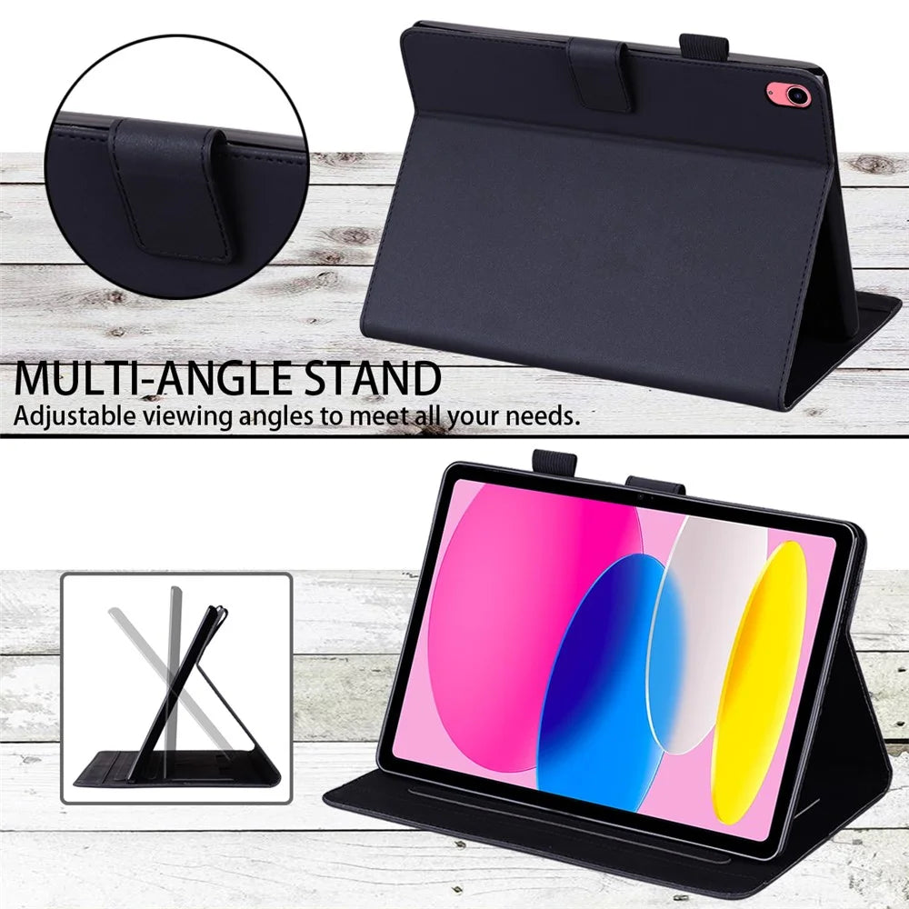 For iPad (2025) / 10.9 (2022) Leather Case Animal Pattern Card Holder Stand Tablet Cover - Black - 3