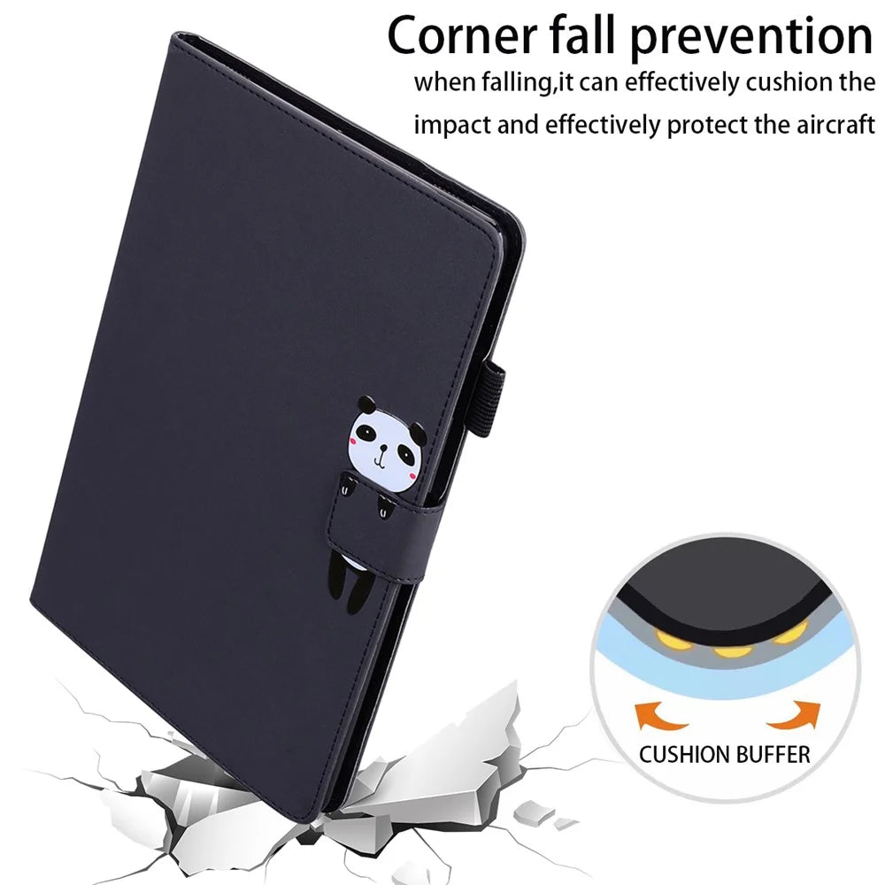 For iPad (2025) / 10.9 (2022) Leather Case Animal Pattern Card Holder Stand Tablet Cover - Black - 5