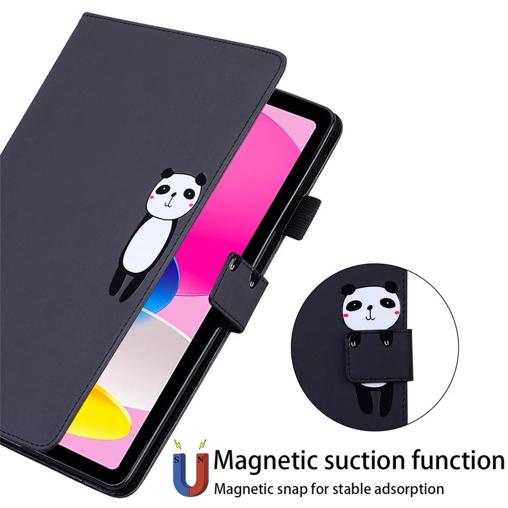 For iPad (2025) / 10.9 (2022) Leather Case Animal Pattern Card Holder Stand Tablet Cover - Black - 6
