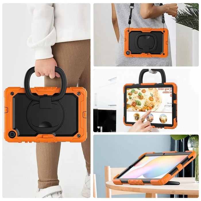 For Samsung Galaxy Tab S6 Lite (2024) / S6 Lite (2022) / S6 Lite (2020) P610 P615 P613 P619 Case Tablet Kickstand Cover with Shoulder Strap - Orange - 7