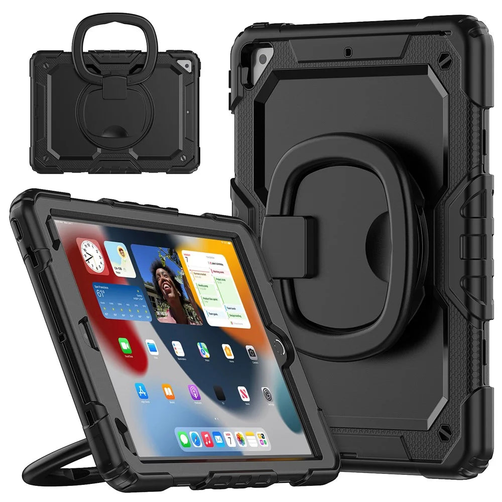For iPad Pro 10.5-inch (2017) / Air 10.5 inch (2019) Case Handle Grip Kickstand Tablet Cover with Shoulder Strap - Black - 1