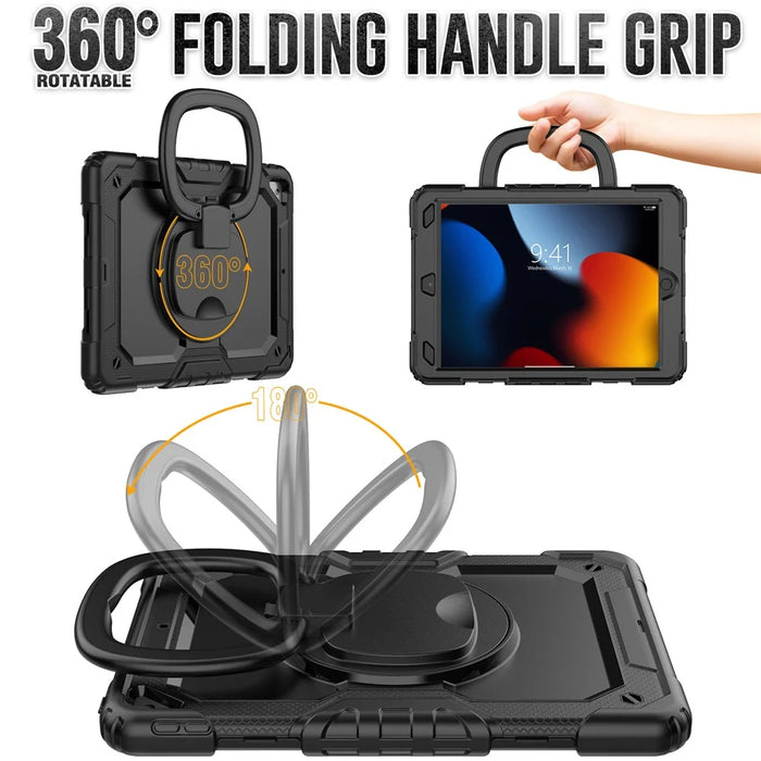 For iPad Pro 10.5-inch (2017) / Air 10.5 inch (2019) Case Handle Grip Kickstand Tablet Cover with Shoulder Strap - Black - 3