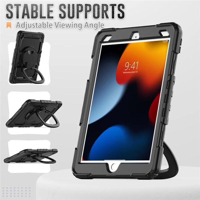 For iPad Pro 10.5-inch (2017) / Air 10.5 inch (2019) Case Handle Grip Kickstand Tablet Cover with Shoulder Strap - Black - 5
