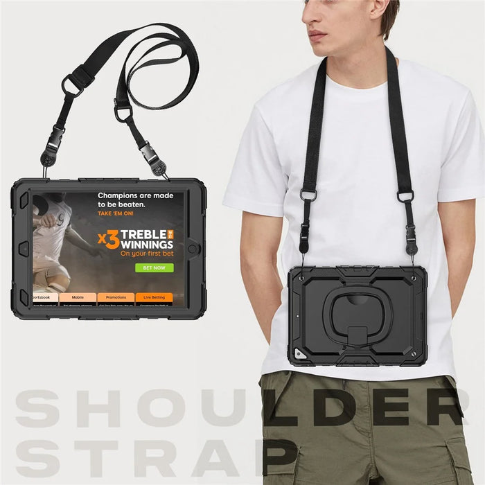 For iPad Pro 10.5-inch (2017) / Air 10.5 inch (2019) Case Handle Grip Kickstand Tablet Cover with Shoulder Strap - Black - 6