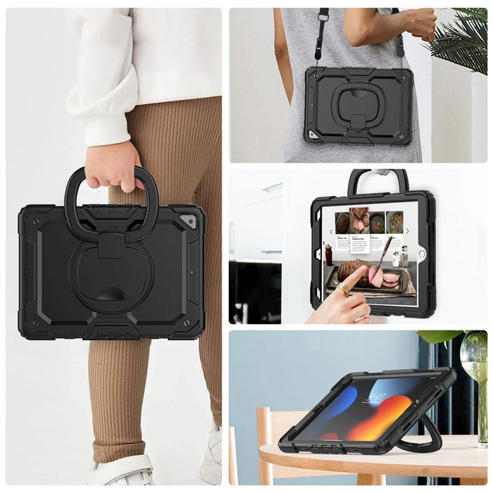 For iPad Pro 10.5-inch (2017) / Air 10.5 inch (2019) Case Handle Grip Kickstand Tablet Cover with Shoulder Strap - Black - 7
