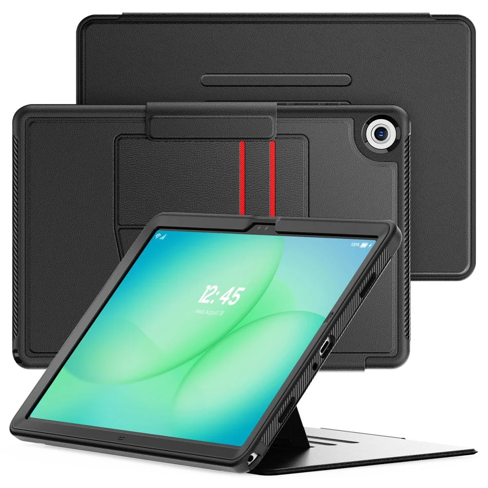 For Samsung Galaxy Tab A11+ / A9+ Kickstand Case Card Slot Tablet Leather Cover - Black - 1