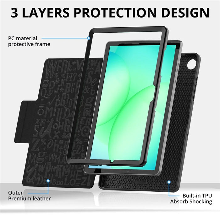 For Samsung Galaxy Tab A11+ / A9+ Kickstand Case Card Slot Tablet Leather Cover - Black - 5