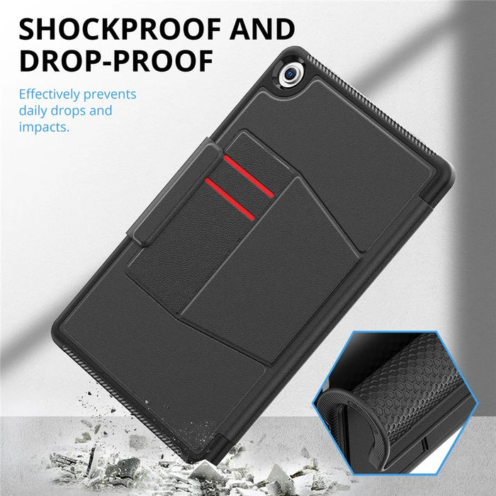 For Samsung Galaxy Tab A11+ / A9+ Kickstand Case Card Slot Tablet Leather Cover - Black - 6