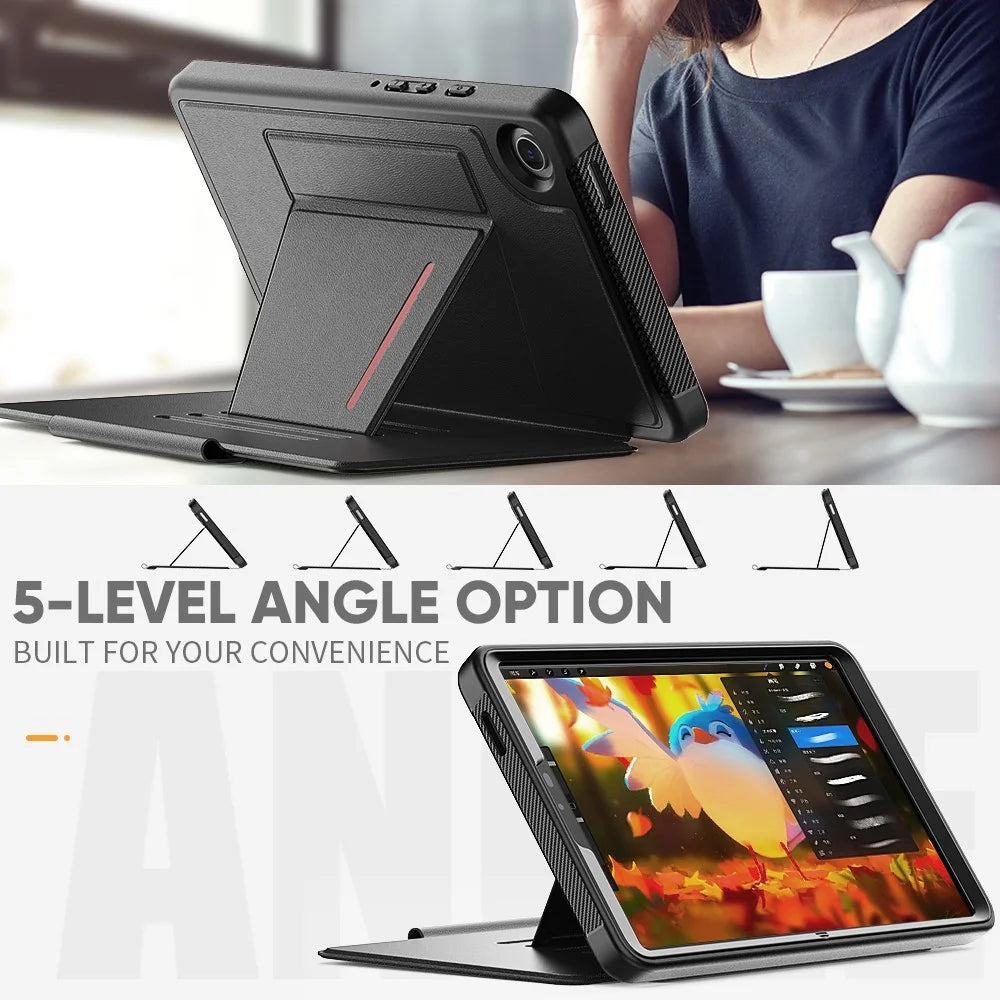 For Samsung Galaxy Tab A9 SM-X110 X115 Case Kickstand Card Holder Leather Tablet Cover - Black - 4