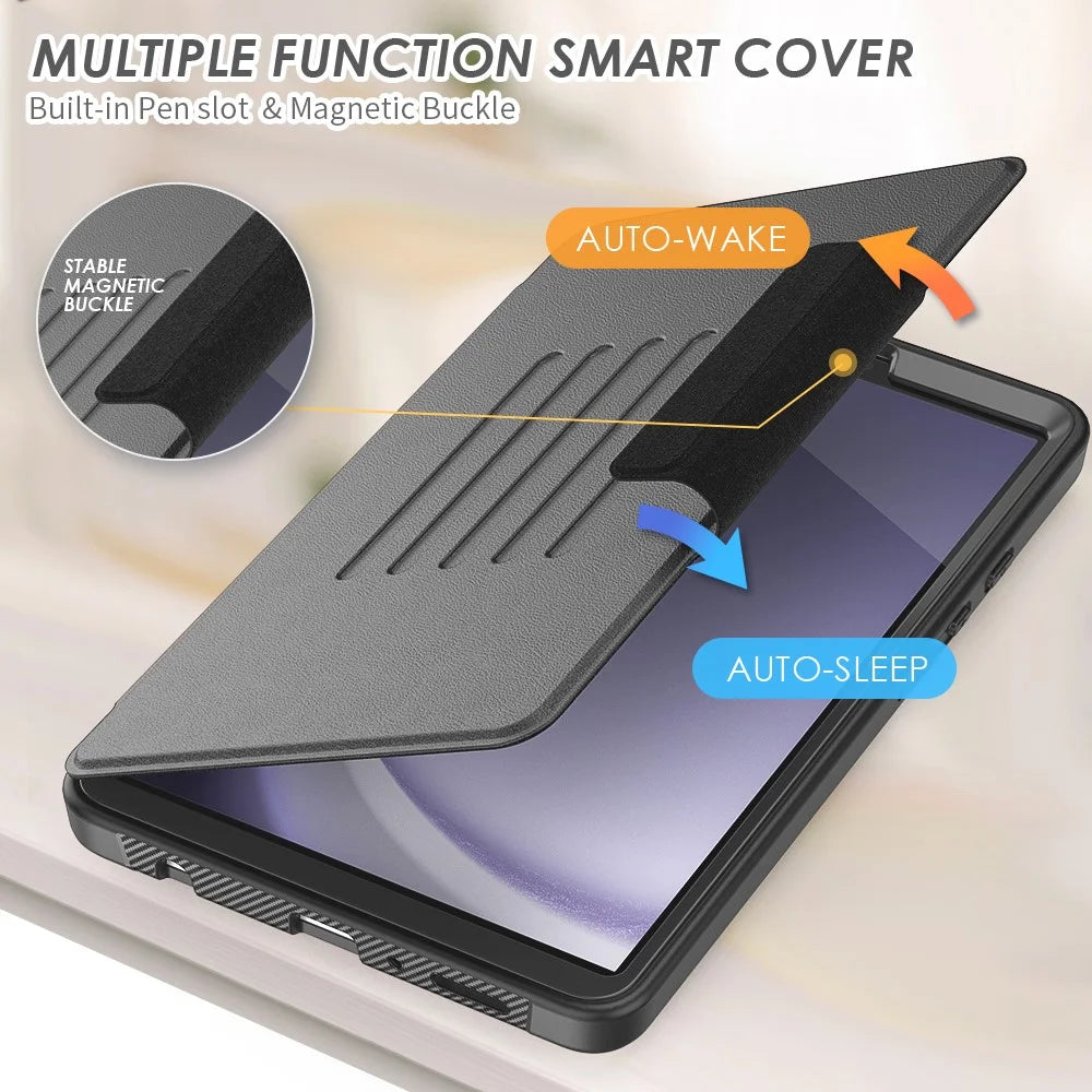 For Samsung Galaxy Tab A9 SM-X110 X115 Case Kickstand Card Holder Leather Tablet Cover - Black - 5