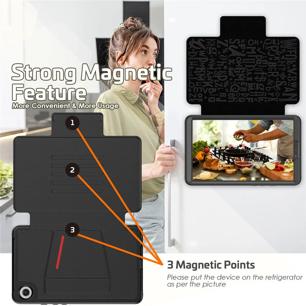 For Samsung Galaxy Tab A9 SM-X110 X115 Case Kickstand Card Holder Leather Tablet Cover - Black - 7