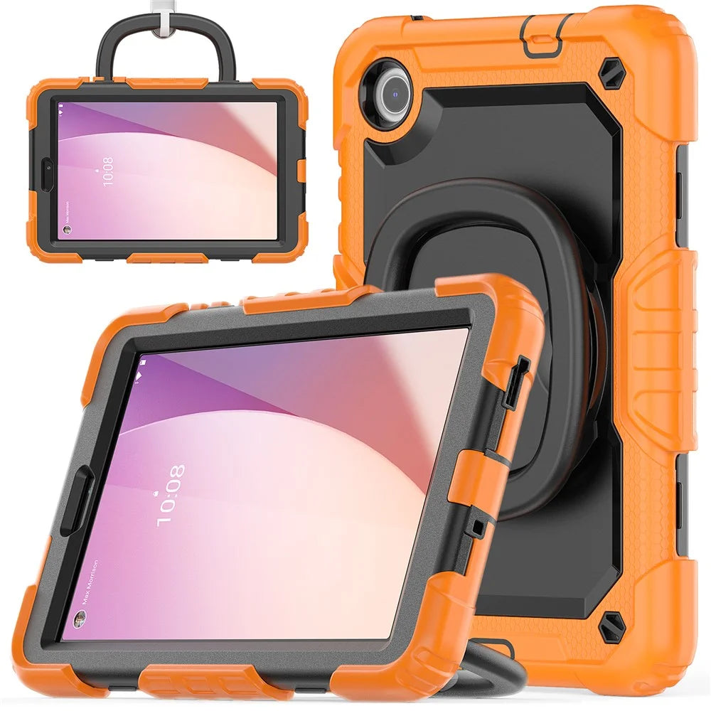For Lenovo Tab M8 (4th Gen) 2024 TB-301XU / M8 (4th Gen) 2023 TB-300FU Case Rotary Kickstand Tablet Cover with Shoulder Strap - Orange - 1