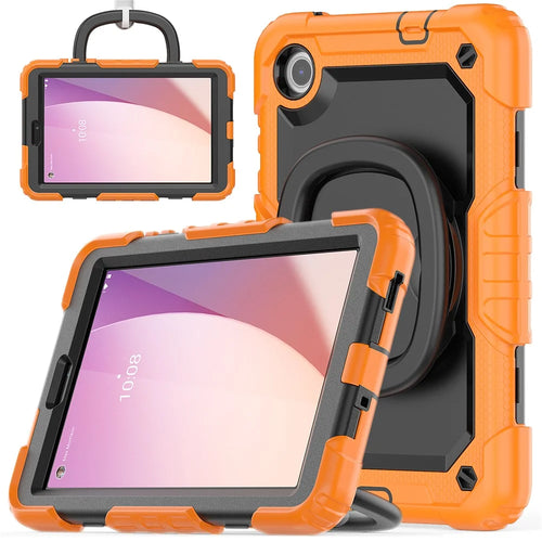 For Lenovo Tab M8 (4th Gen) 2024 TB-301XU / M8 (4th Gen) 2023 TB-300FU Case Rotary Kickstand Tablet Cover with Shoulder Strap - Orange - 1