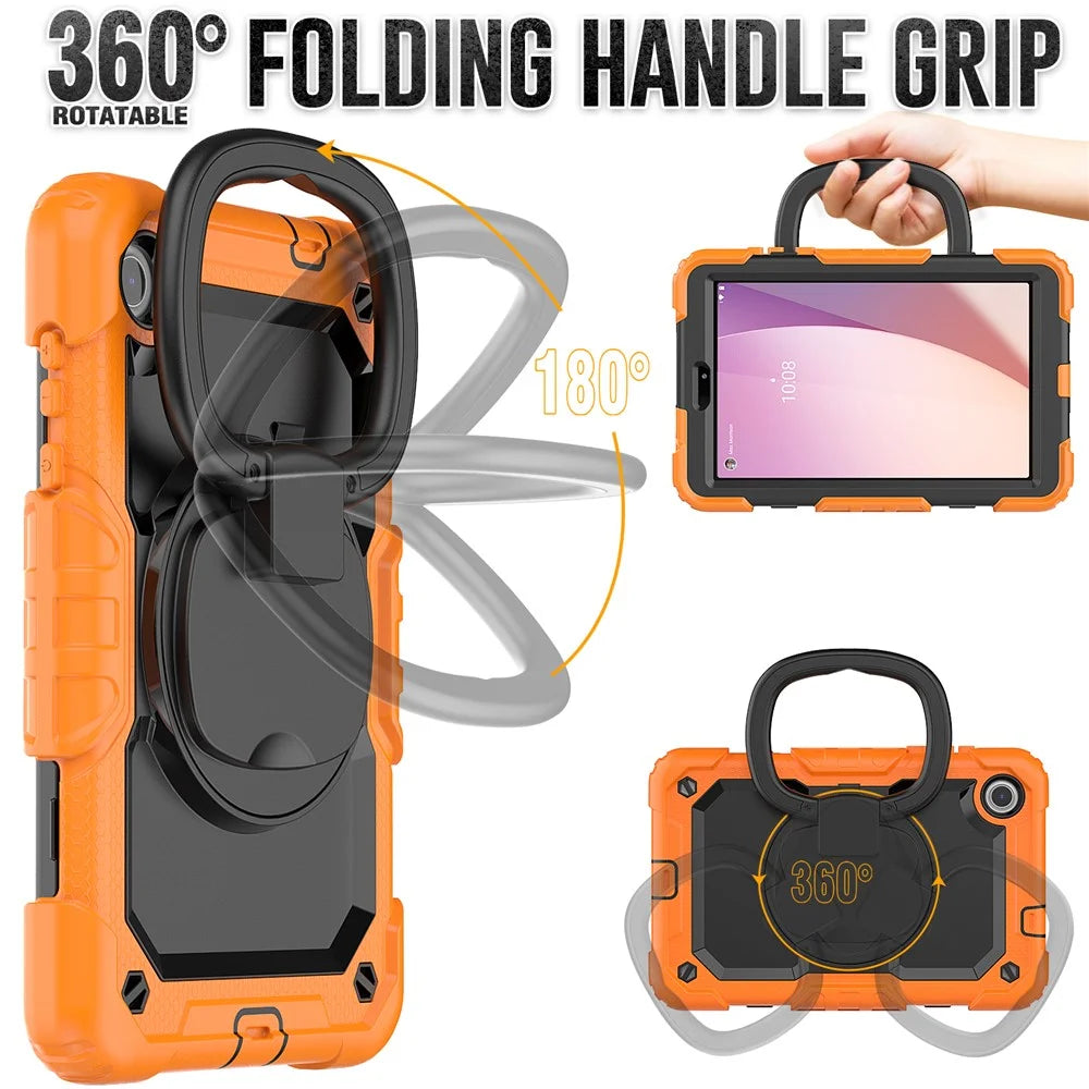 For Lenovo Tab M8 (4th Gen) 2024 TB-301XU / M8 (4th Gen) 2023 TB-300FU Case Rotary Kickstand Tablet Cover with Shoulder Strap - Orange - 3