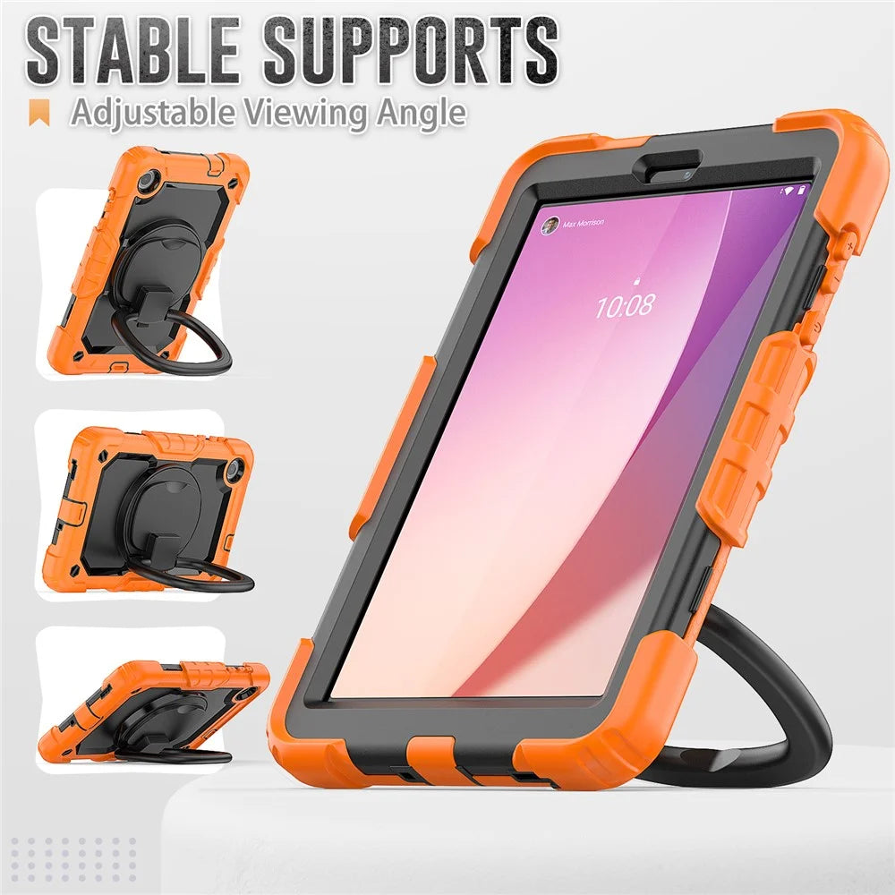 For Lenovo Tab M8 (4th Gen) 2024 TB-301XU / M8 (4th Gen) 2023 TB-300FU Case Rotary Kickstand Tablet Cover with Shoulder Strap - Orange - 5
