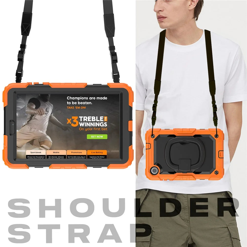 For Lenovo Tab M8 (4th Gen) 2024 TB-301XU / M8 (4th Gen) 2023 TB-300FU Case Rotary Kickstand Tablet Cover with Shoulder Strap - Orange - 6