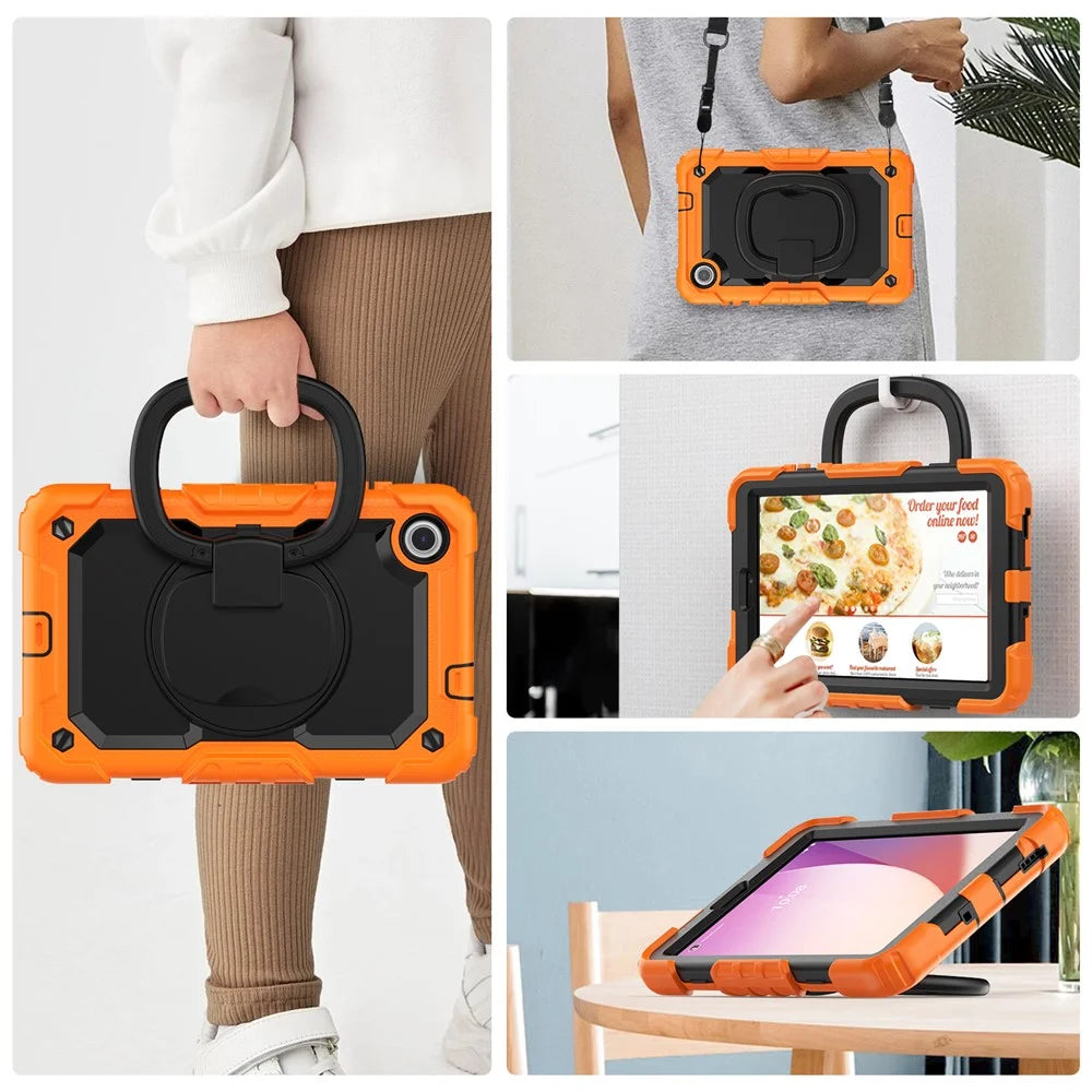 For Lenovo Tab M8 (4th Gen) 2024 TB-301XU / M8 (4th Gen) 2023 TB-300FU Case Rotary Kickstand Tablet Cover with Shoulder Strap - Orange - 7