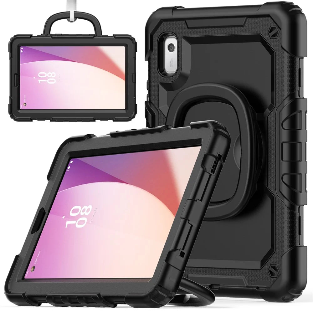 For Lenovo Tab M9 TB-310FU / Lenovo K9 TB310 Kickstand Case PC+Silicone Tablet Cover with Shoulder Strap - Black - 1